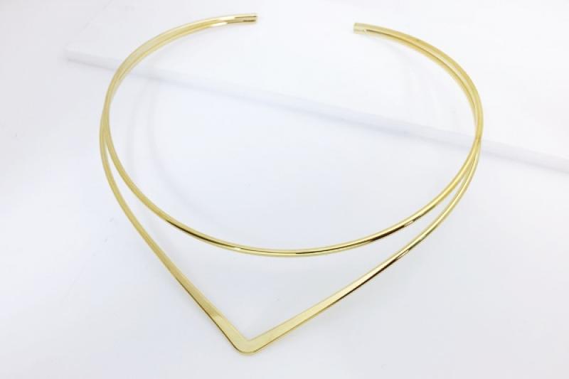 [Ozel] Sophisticated Glossy Brass Choker Necklace