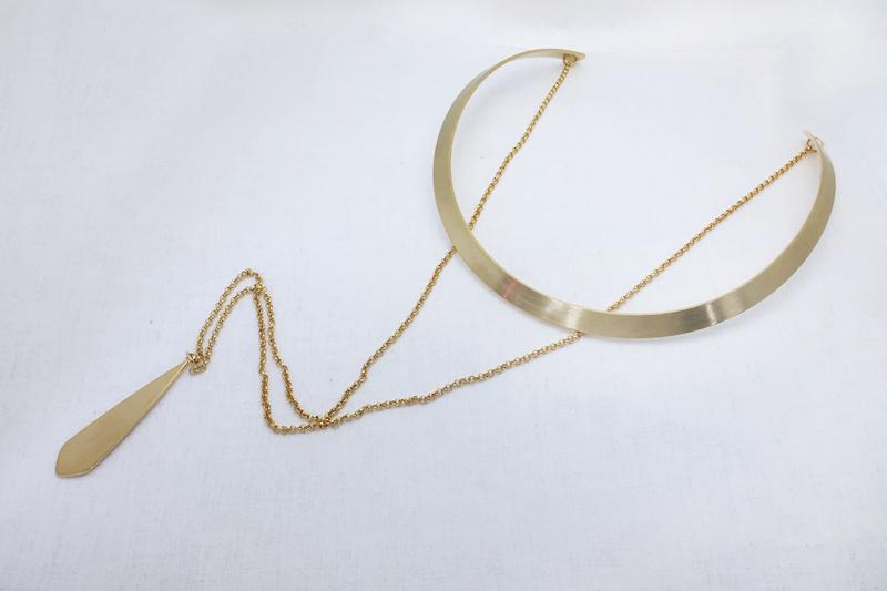 [Ozel] Unique mood matte glossy brass choker necklace