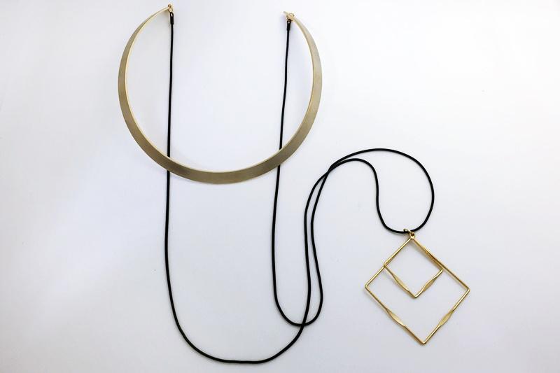 [Ozel] Point look glossy brass choker necklace