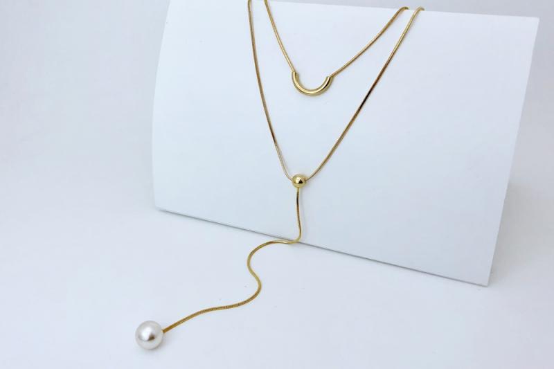 [Ozel] Statement Look Brass Pearl Necklace