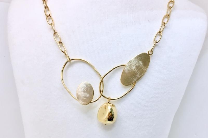 [Ozel] Feminine Asymmetrical Curve Glossy Brass Necklace