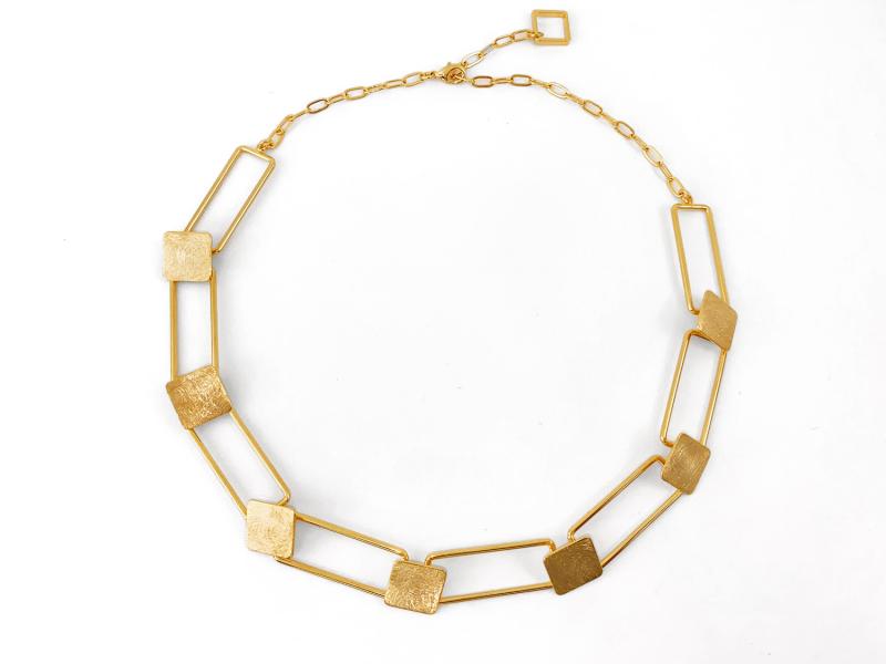 [Ozel] Modern Classic Asymmetrical Curve Glossy Brass Necklace
