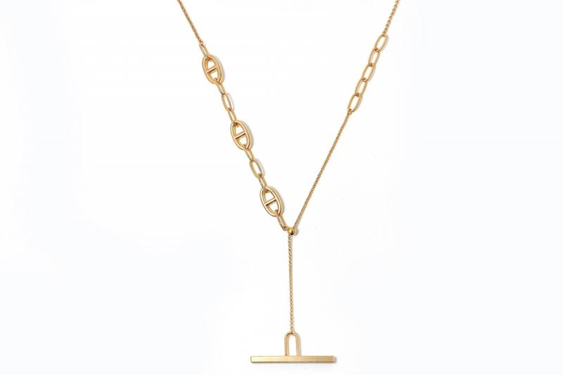 [Ozel] Casual Mood Glossy Brass Zinc alloy necklace