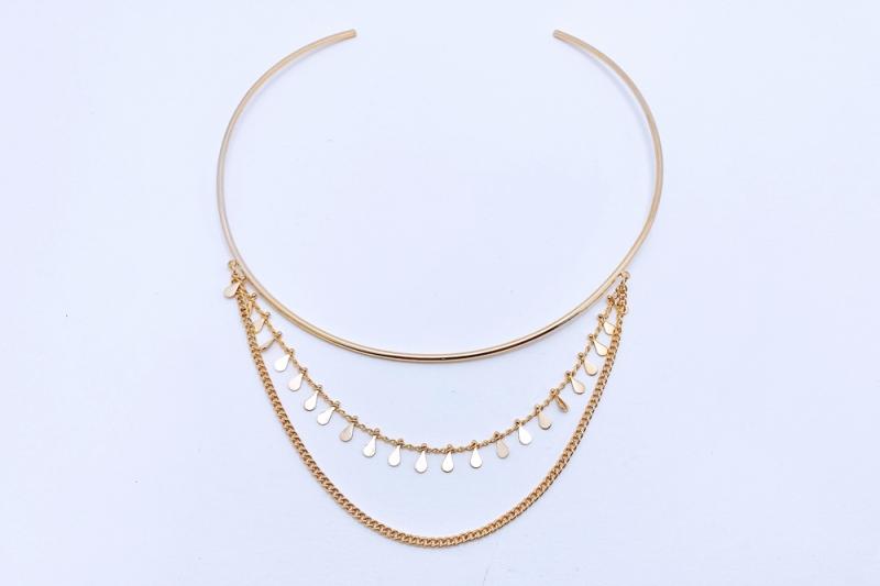 [Ozel] Point look glossy brass choker necklace