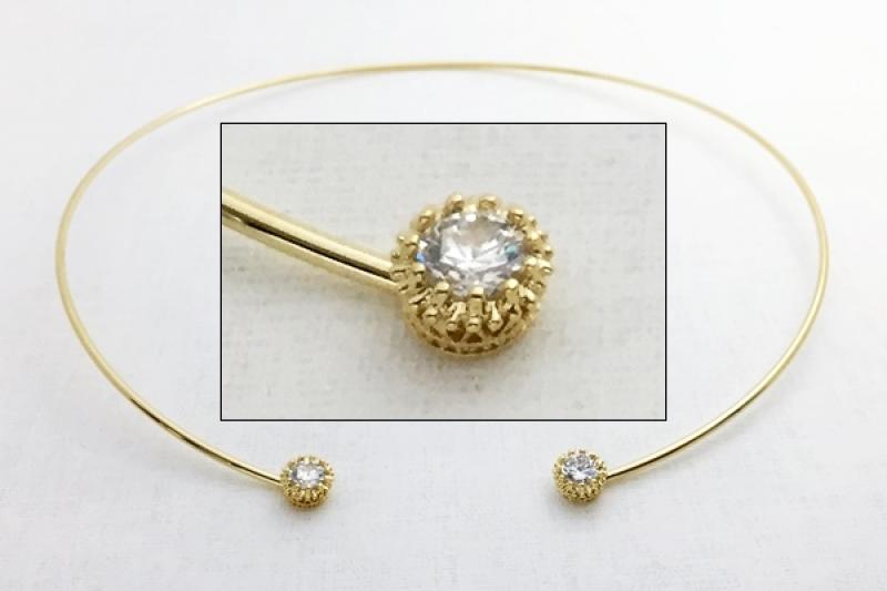 [Ozel] Delicate Fit Glossy Brass Cubic Choker Necklace