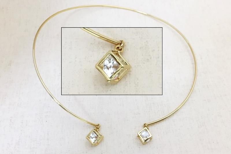 [Ozel] Romantic Mood Glossy Brass Cubic Necklace