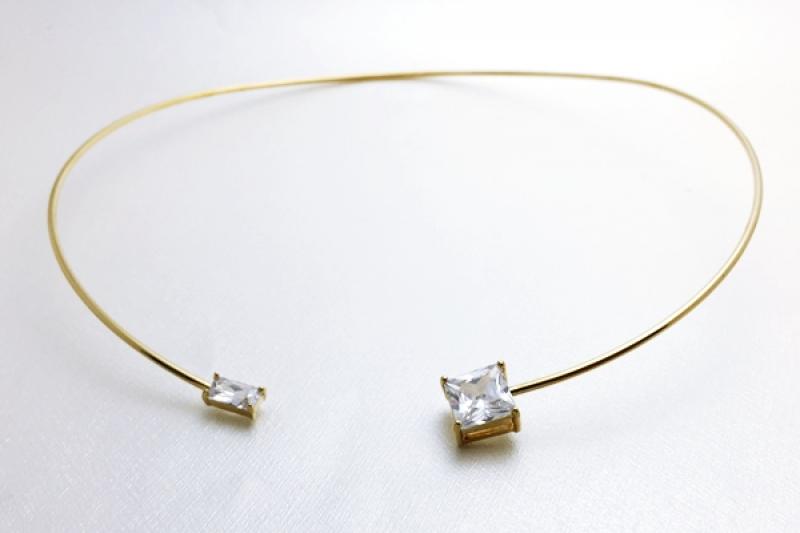 [Ozel] Casual Mood Glossy Brass Cubic Choker Necklace