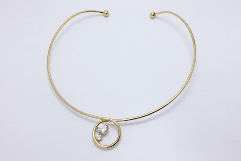 [Ozel] Delicate Fit Glossy Brass Cubic Necklace