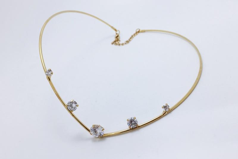 [Ozel] Daily Point Glossy Brass Cubic Necklace