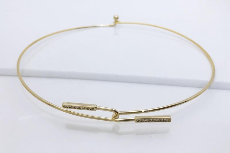 [Ozel] Chic Point Glossy Brass Cubic Choker Necklace