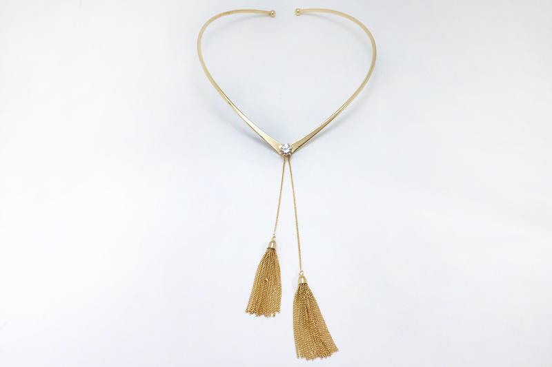 [Ozel] Subtle Charm Glossy Brass Cubic Choker Necklace