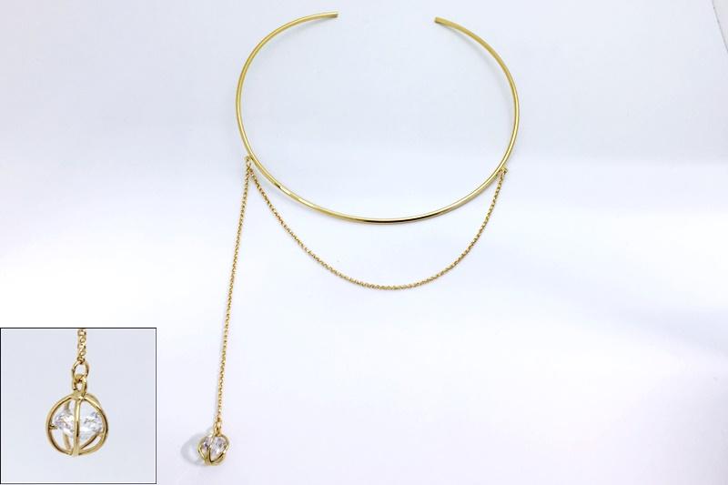 [Ozel] Chic Point Glossy Brass Cubic Necklace