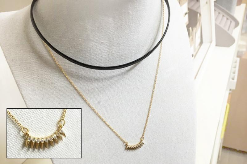[Ozel] Casual Mood Glossy Brass Cubic Necklace