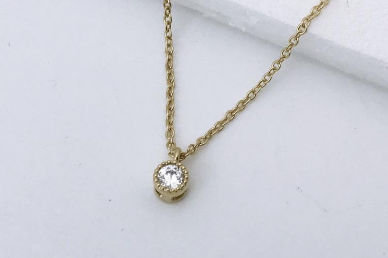 [Ozel] Vintage Vibe Glossy Brass Cubic Necklace