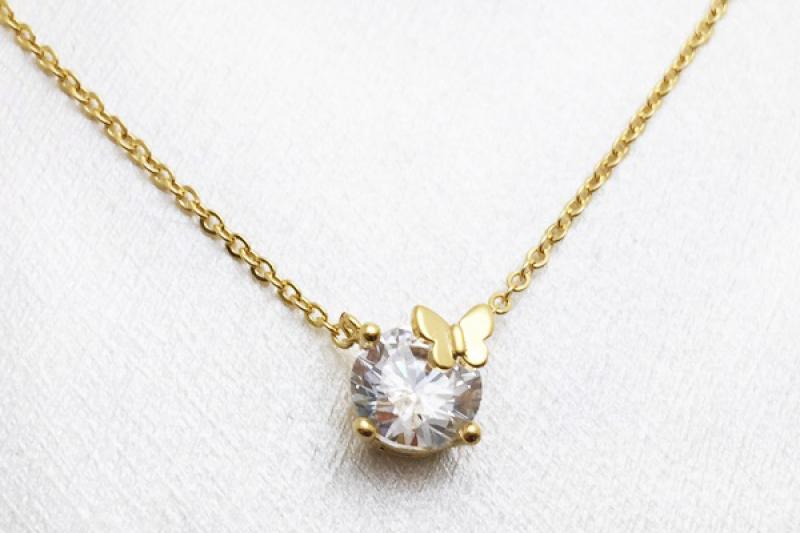 [Ozel] Wedding Guest Look Glossy Brass Cubic Necklace