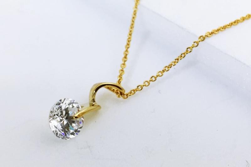 [Ozel] Delicate Fit Glossy Brass Cubic Necklace