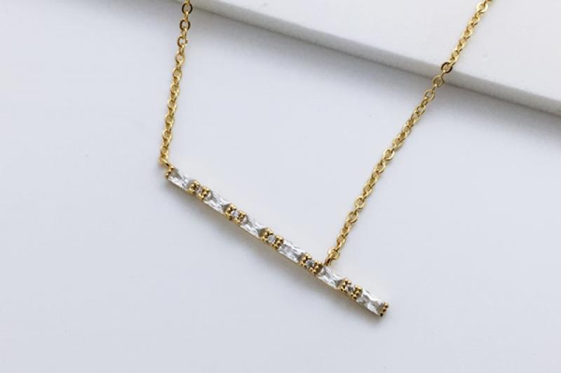 [Ozel] Simple Minimal Glossy Brass Cubic Necklace