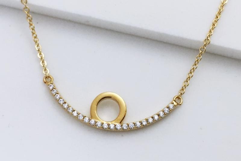 [Ozel] Casual Mood Glossy Brass Cubic Necklace