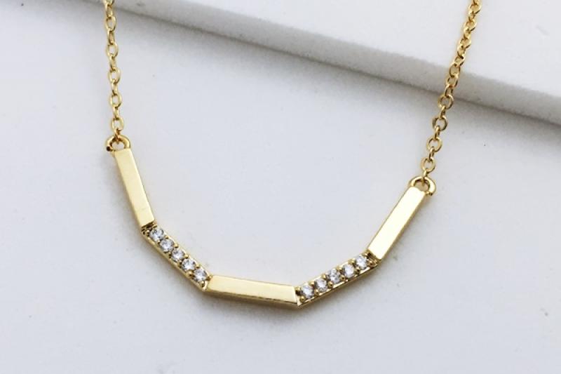 [Ozel] Delicate Fit Glossy Brass Cubic Necklace