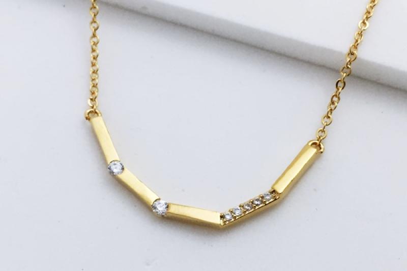 [Ozel] Layered Glossy Brass Cubic Necklace