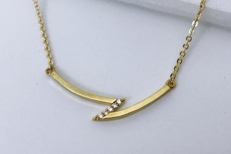 [Ozel] Daily Point Glossy Brass Cubic Necklace