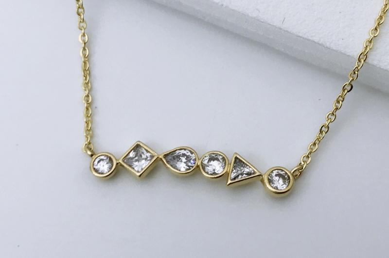 [Ozel] Daily Point Glossy Brass Cubic Necklace
