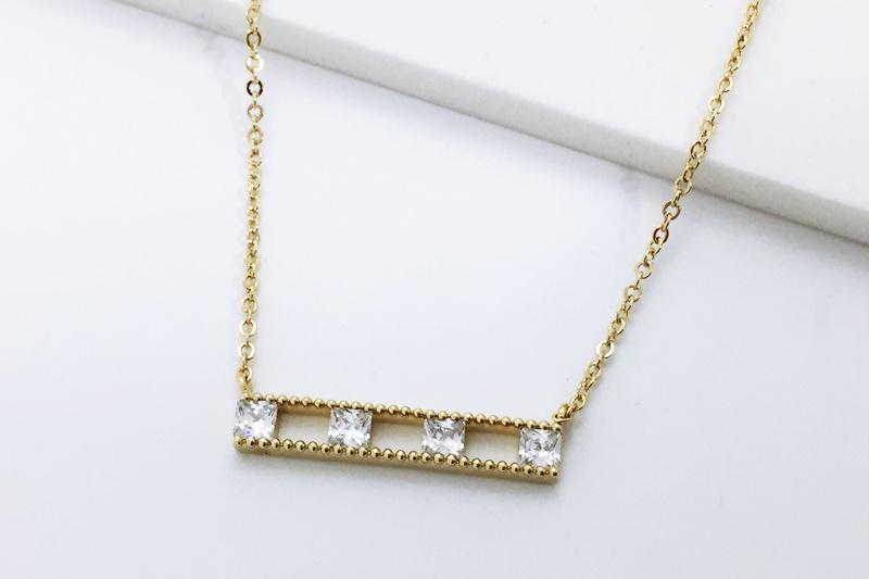 [Ozel] Simple Minimal Glossy Brass Cubic Necklace