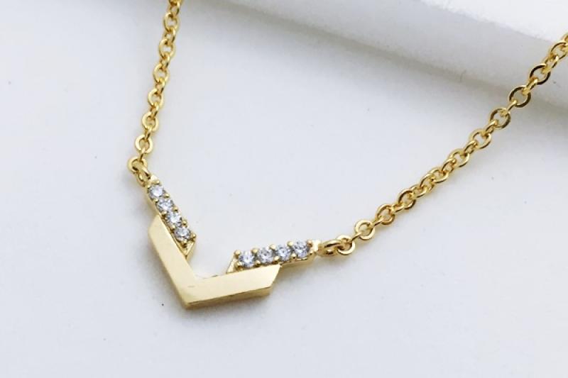 [Ozel] Daily Point Glossy Brass Cubic Necklace