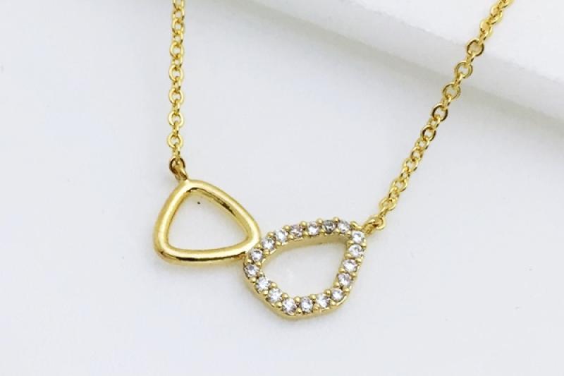 Ozel] Casual Mood Glossy Brass Cubic Necklace