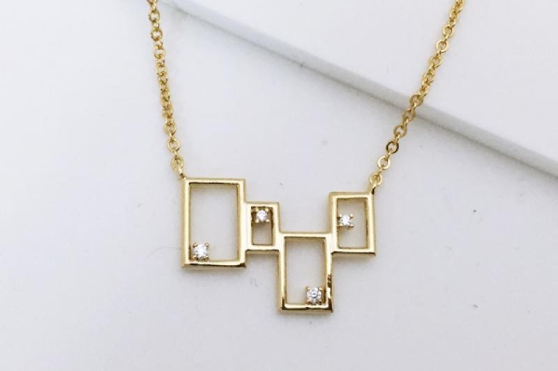 [Ozel] Elegant Glossy Brass Cubic Necklace