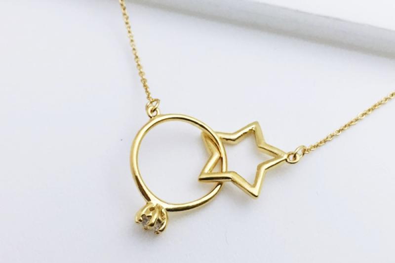 [Ozel] Romantic Mood Glossy Brass Cubic Necklace