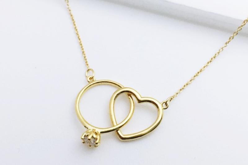[Ozel] Delicate Fit Glossy Brass Cubic Necklace