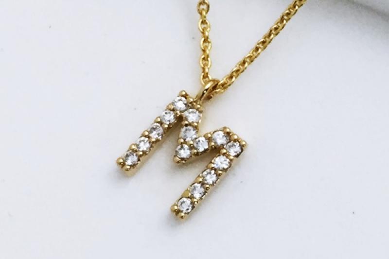 [Ozel] Daily Point Glossy Brass Cubic Necklace