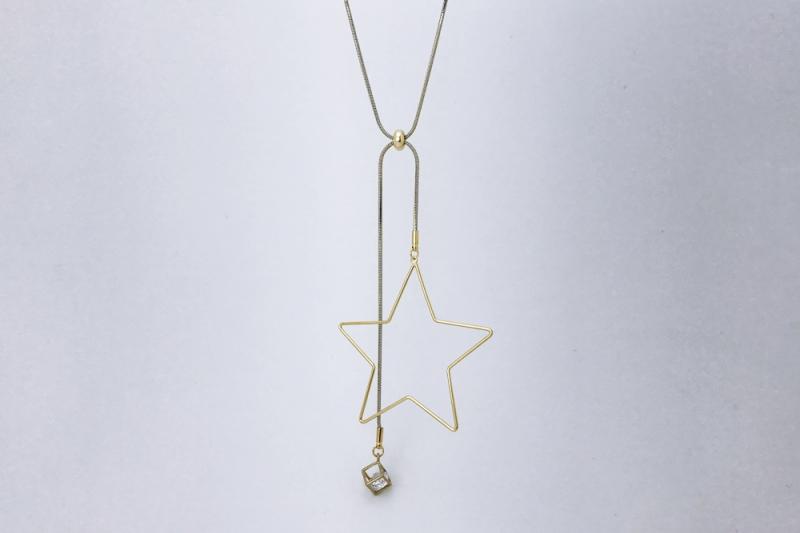 [Ozel] Layered Glossy Brass Cubic Necklace