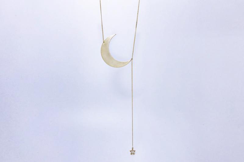 [Ozel] Casual Mood Glossy Brass Cubic Necklace