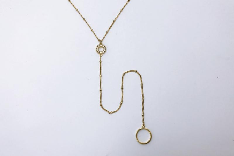 [Ozel] Wedding Guest Look Glossy Brass Cubic Necklace