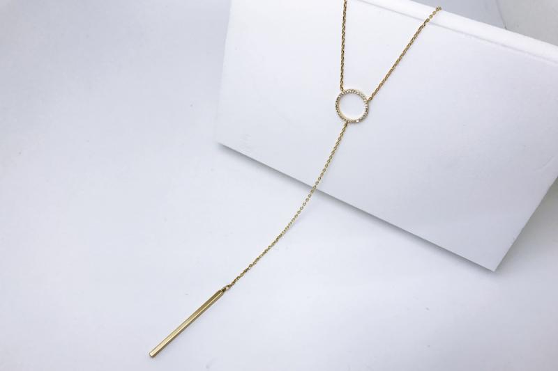 [Ozel] Simple Minimal Glossy Brass Cubic Necklace