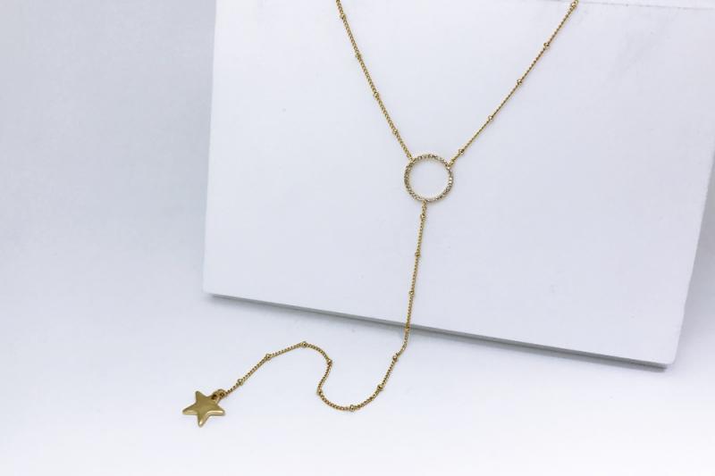 [Ozel] Casual Mood Glossy Brass Cubic Necklace
