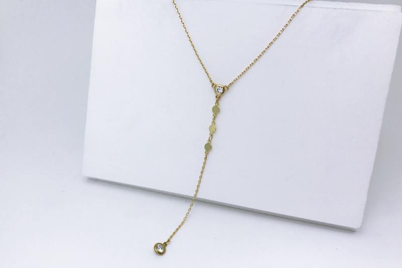 [Ozel] Vintage Vibe Glossy Brass Cubic Necklace