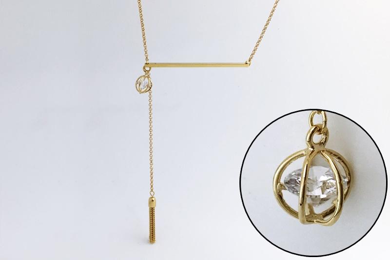 [Ozel] Layered Glossy Brass Cubic Necklace