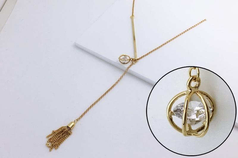 [Ozel] Casual Mood Glossy Brass Cubic Necklace