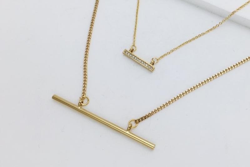 [Ozel] Modern Classic Glossy Brass Cubic Necklace