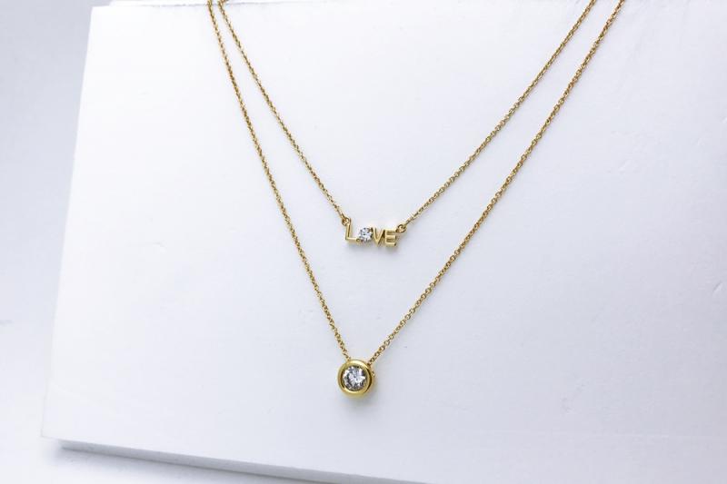 [Ozel] Vintage Vibe Glossy Brass Cubic Necklace