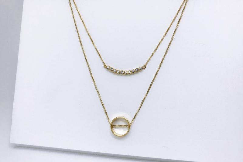 [Ozel] Casual Mood Glossy Brass Cubic Necklace