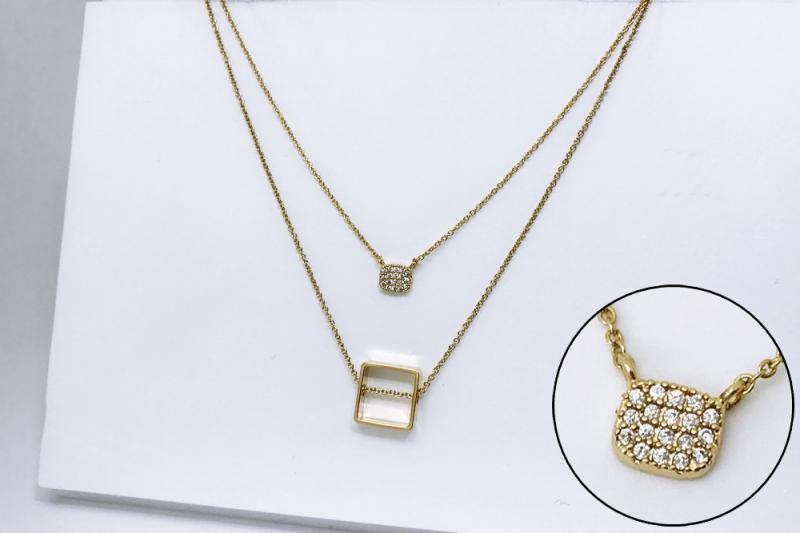 [Ozel] Modern Classic Glossy Brass Cubic Necklace