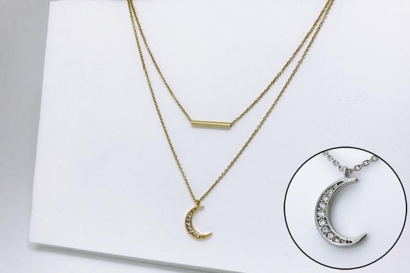 [Ozel] Layered Glossy Brass Cubic Necklace