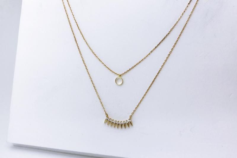 [Ozel] Wedding Guest Look Glossy Brass Cubic Necklace