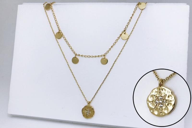[Ozel] Subtle Charm Glossy Brass Cubic Necklace