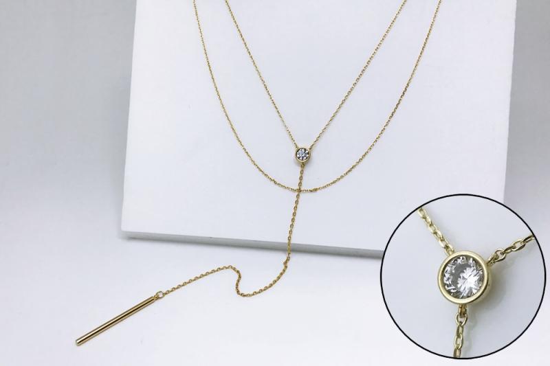 [Ozel] Wedding Guest Look Glossy Brass Cubic Necklace