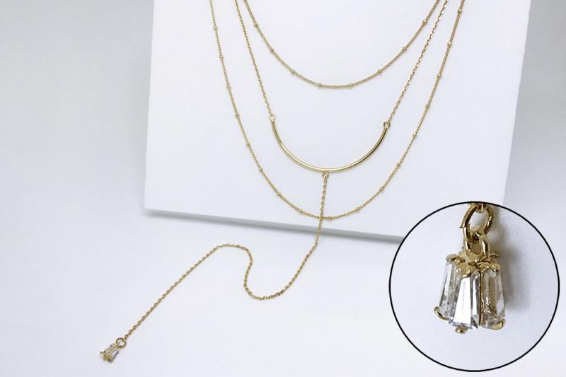 [Ozel] Subtle Charm Glossy Brass Cubic Necklace